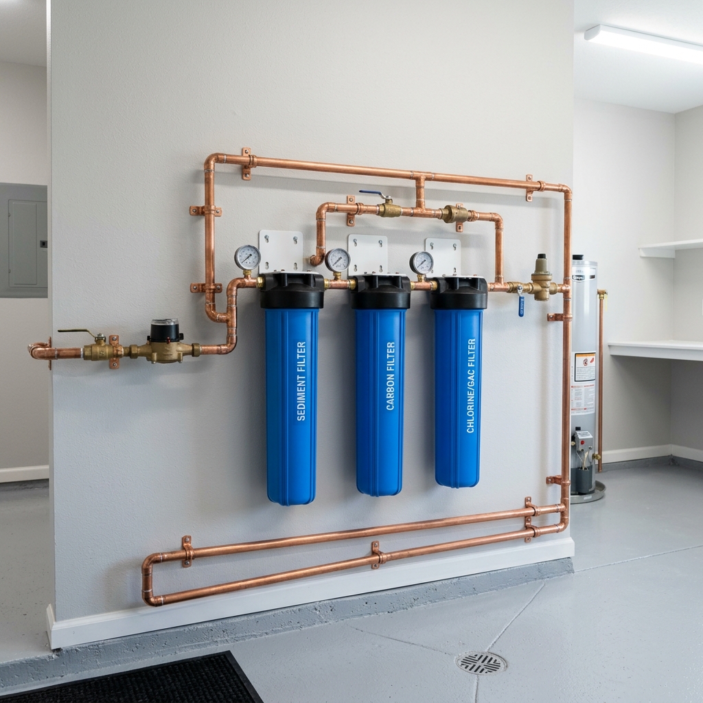 Whole house water filtration system professionally installed